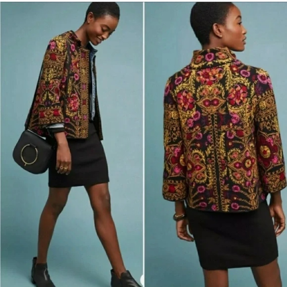 Moth Pink and Gold Blazer with Mandarin Collar